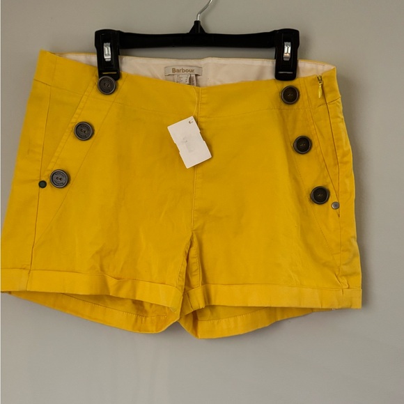 Barbour Pants - Barbour Yellow Cotton Button-Accent Shorts
